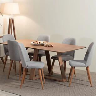 Comedor Avena 1.6 Canela + 6 Sillas Drop L35 Gris