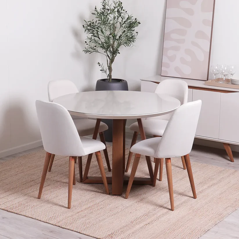 Comedor Bennet Redondo + 4 Sillas Drop L02 Beige 1