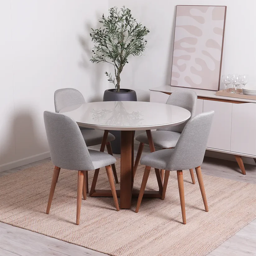 Comedor Bennet Redondo + 4 Sillas Drop L35 Gris 1