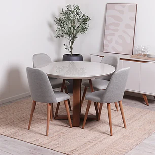Comedor Bennet Redondo + 4 Sillas Drop L35 Gris