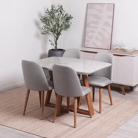 Comedor Bennet 1.2 + 4 Sillas Drop L35 Gris