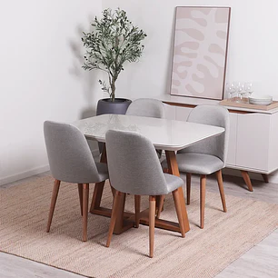 Comedor Bennet 1.2 + 4 Sillas Drop L35 Gris