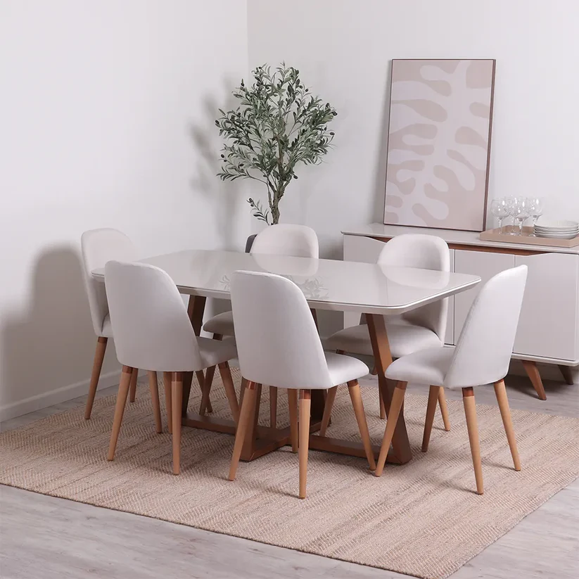 Comedor Bennet 1.6 + 6 Sillas Drop L02 Beige 1
