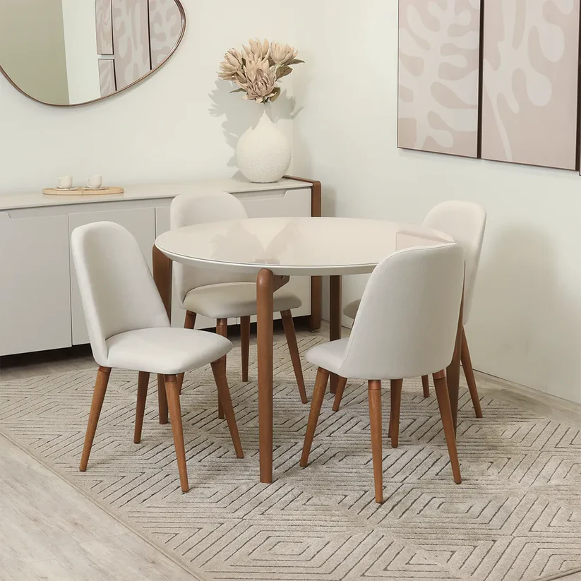 Comedor Donatella 115 Redondo + 4 Sillas Drop L02 Beige 1