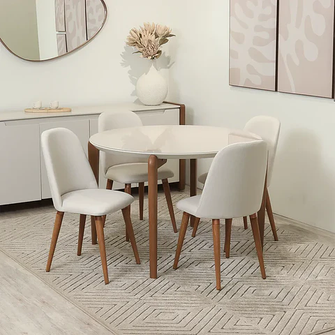 Comedor Donatella 115 Redondo + 4 Sillas Drop L02 Beige