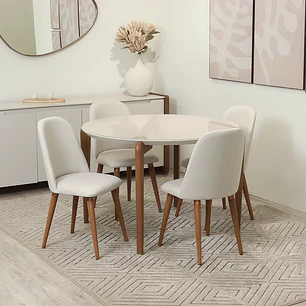 Comedor Donatella 115 Redondo + 4 Sillas Drop L02 Beige