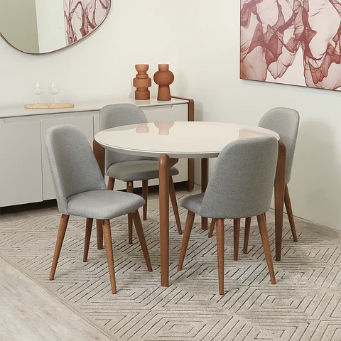 Comedor Donatella 115 Redondo + 4 Sillas Drop L35 Gris