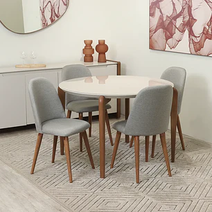 Comedor Donatella 115 Redondo + 4 Sillas Drop L35 Gris
