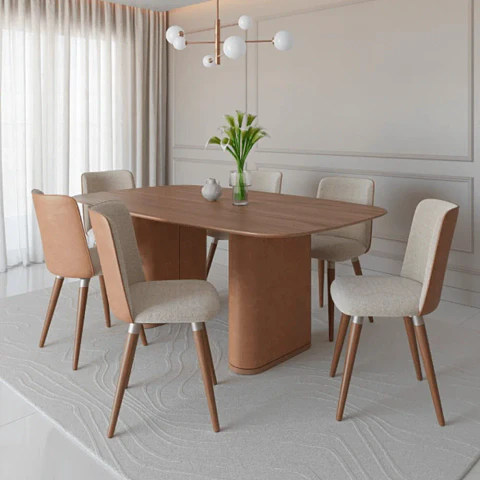 Comedor Lintz 1.8 + 6 Sillas Dakota Caramel Giratoria