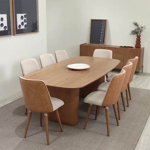 Comedor Lintz 2.2 + 8 Sillas Dakota Caramel Giratoria
