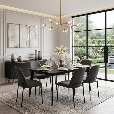 Comedor Olive 1.8 Negro+ 6 Sillas Lucille Negras
