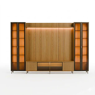 Rack 1.7 + Panel 1.8 Neon Float Led + 2 Vitrinas 2 Puertas Carvalho