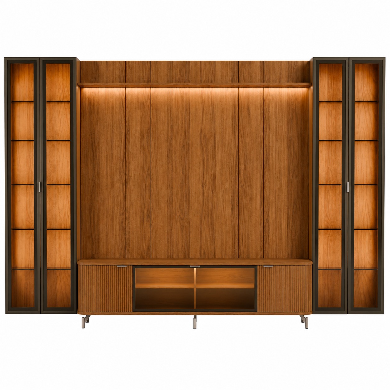 Rack 1.7 + Panel 1.8 Neon Float Led + 2 Vitrinas 2 Puertas Canela 2