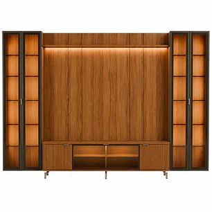 Rack 1.7 + Panel 1.8 Neon Float Led + 2 Vitrinas 2 Puertas Canela