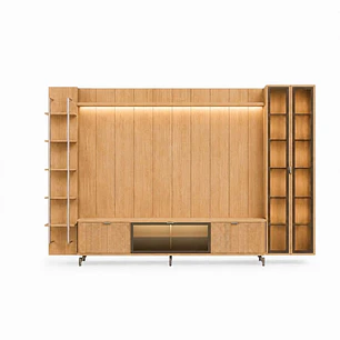 Rack 1.7 + Panel 1.8 Neon float Led + vitrina 2 Puertas + Repisas carvalho