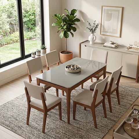Comedor Addar 1.6 + 6 sillas Ella Natural