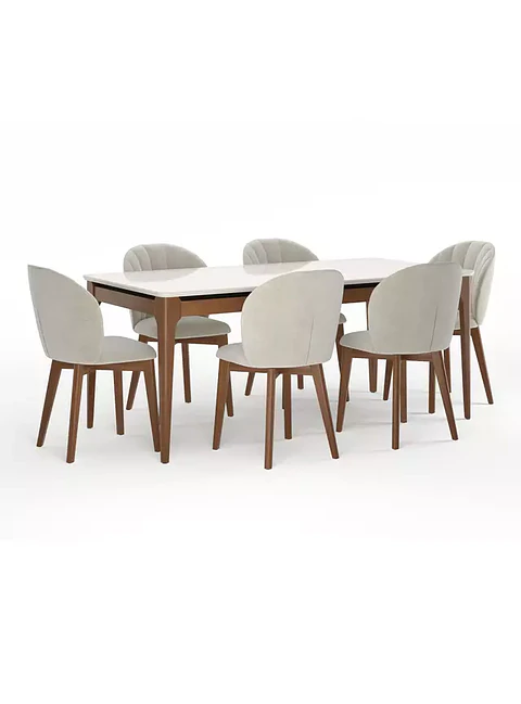 Comedor Addar 1.8 Ow + 6 Sillas Alba Natural Soft Palha
