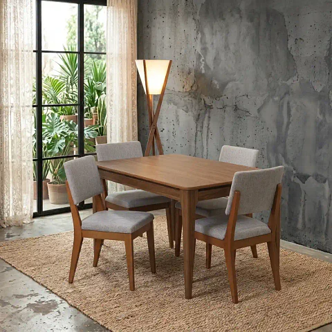 Comedor Addar 1.35 Canela + 4 Sillas Ella Gris a80