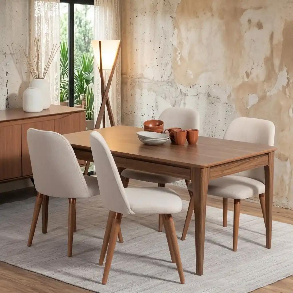Comedor Addar 1.35 Canela + 4 Sillas Drop Beige l02 1