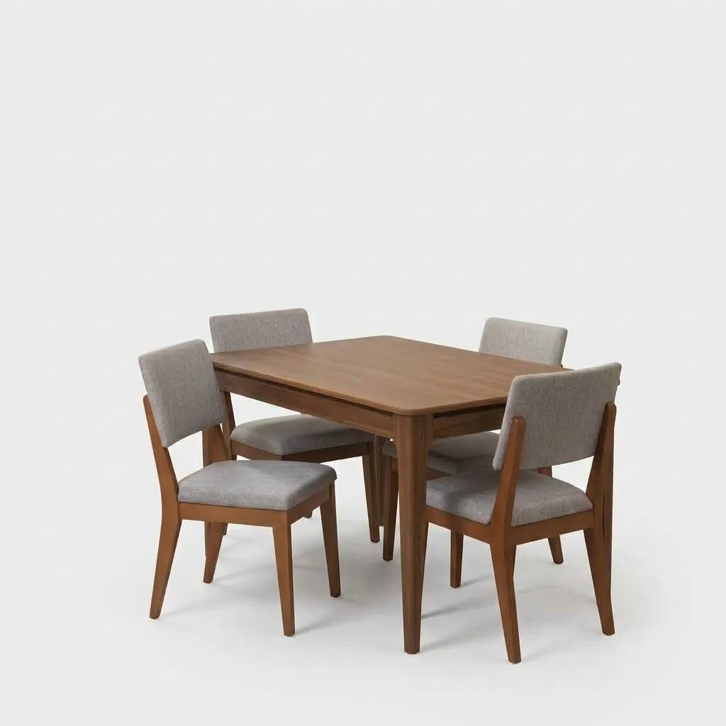 Comedor Addar 1.35 Canela + 4 Sillas Ella Gris a80 2