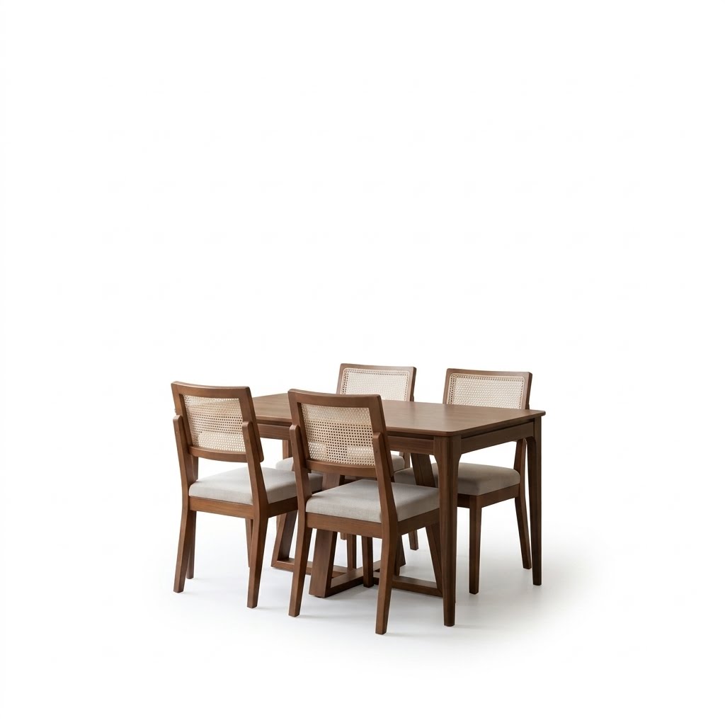 Comedor Addar 1.35 Canela + 4 Sillas Saga Beige l02 2