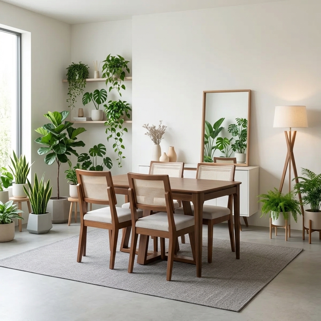 Comedor Addar 1.35 Canela + 4 Sillas Saga Beige l02 1