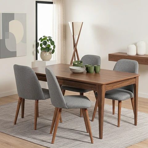 Comedor Addar 1.35 Canela + 4 Sillas Drop Gris l35