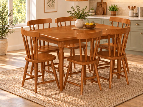 Comedor Marfil 125cm+6 Sillas 133-260 Miel