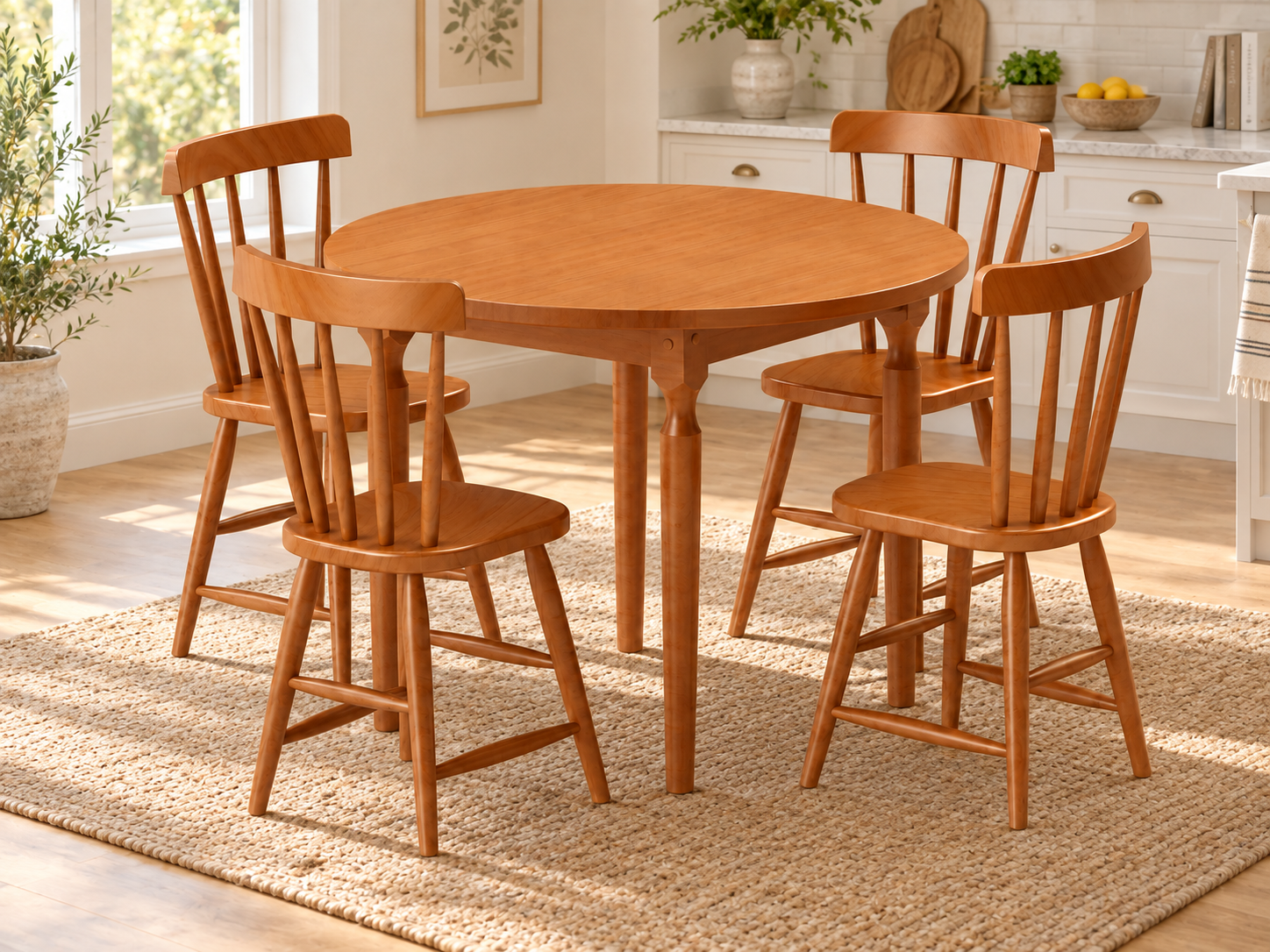 Comedor Perla 136 Redondo + 4 Sillas 136-260 Miel 1