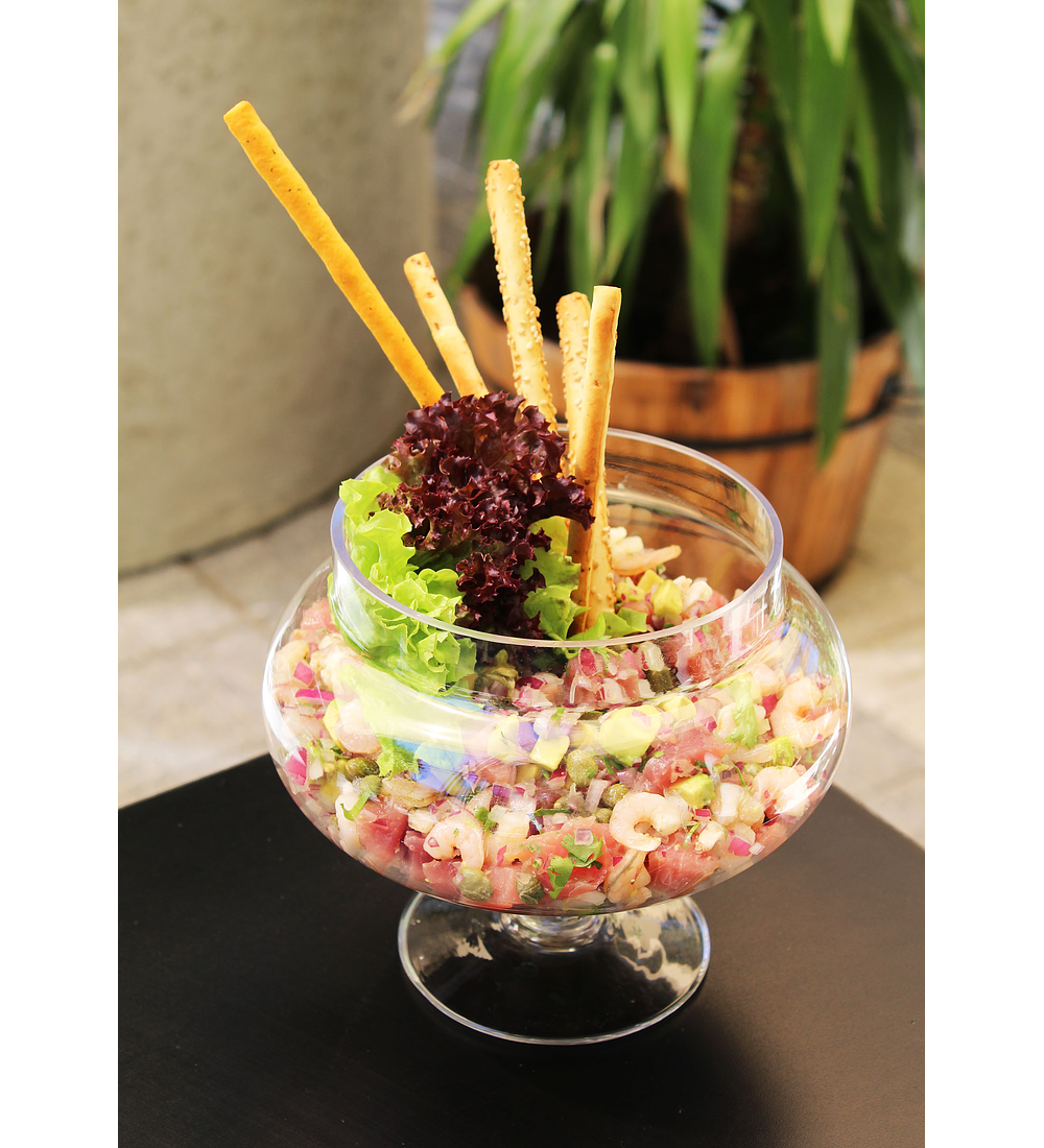 Piqueo de atún y camarón (versión ceviche o tártaro) para 2 personas