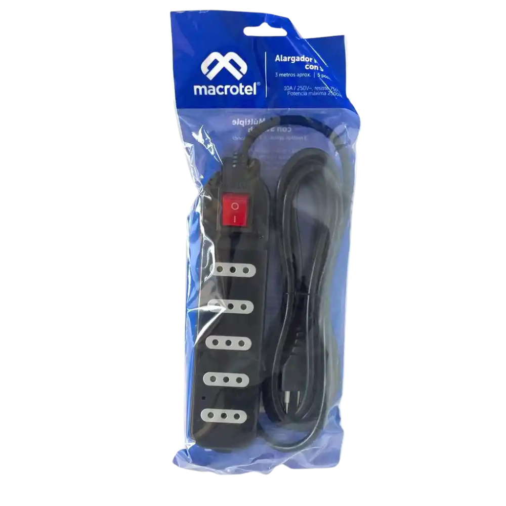 Alargador 3 metros 5 tomas negro 2