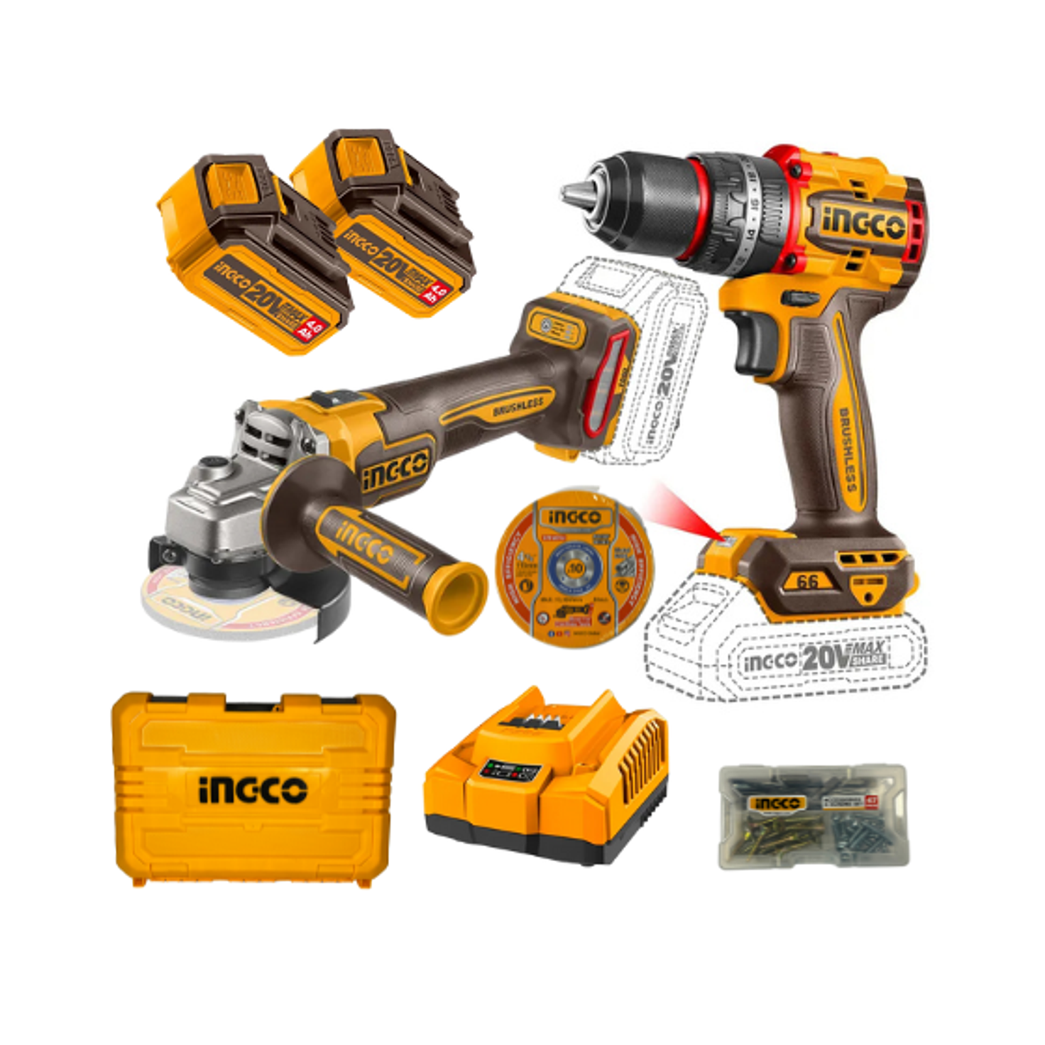 SET TALADRO IMPACTO Y ATORNILLADOR + ESMERIL