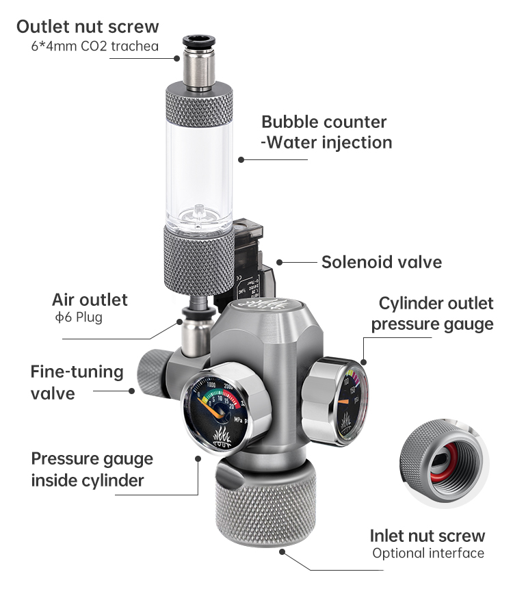 Regulador CO2 c/ val. solenoide e conta bolhas 2