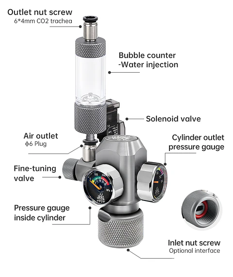 Regulador CO2 c/ val. solenoide e conta bolhas