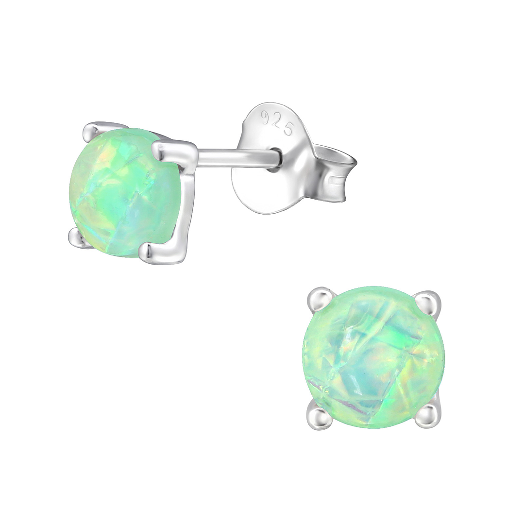 Aros de Plata 925 Diseño Ópalo Sintético Turquesa 1