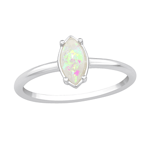 Anillo de Plata 925 Diseño Ópalo Sintético Blanco 