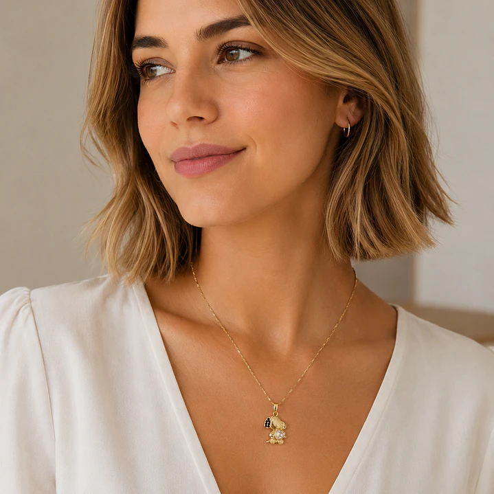 Collar Snoopy  Bañado en Oro  2