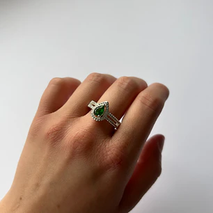 Anillo de Plata 925 - Gota Verde 