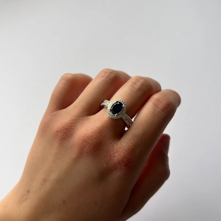 Anillo de Plata 925 - Zafiro Ovalado  1