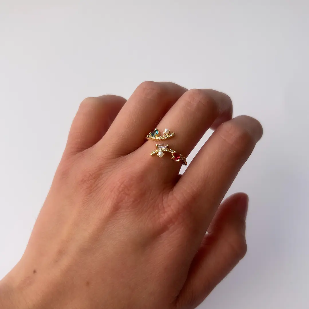Anillo de Baño de Oro 18k - Perlas y Cristales 1