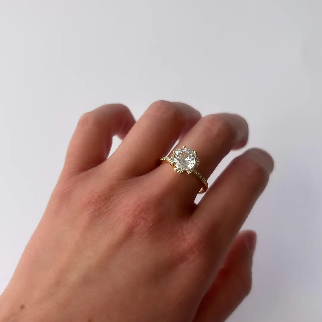 Anillo de Baño de Oro 18k -  Solitario con Circón Redondo 1