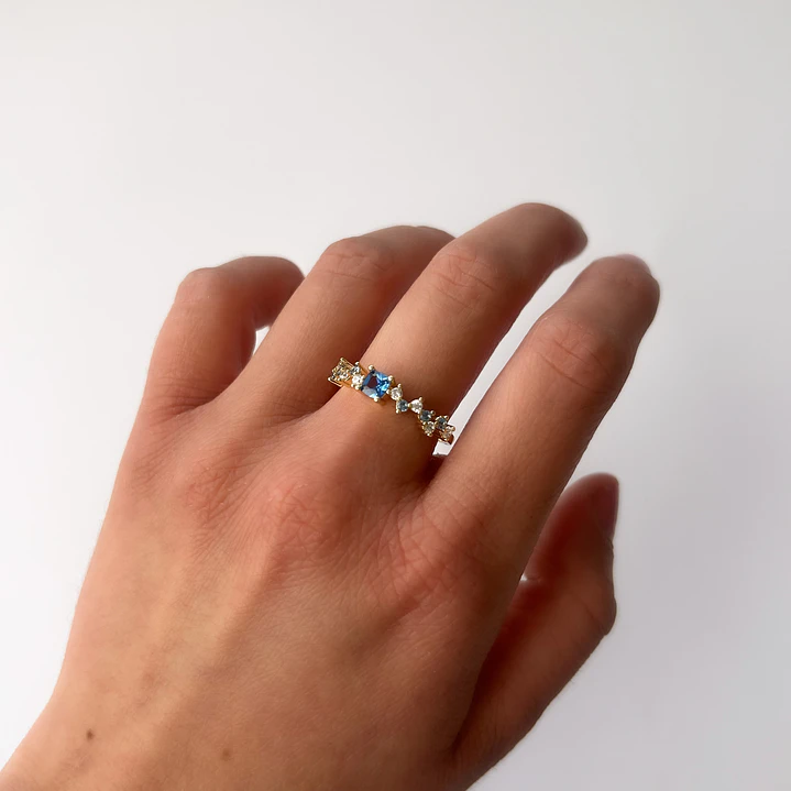 Anillo de Baño de Oro 18k - Circonita Cuadrada Azul  1