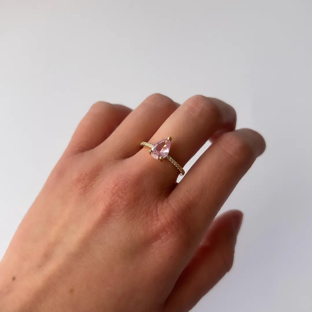 Anillo de Baño de Oro 18k - Gota Rosa 1