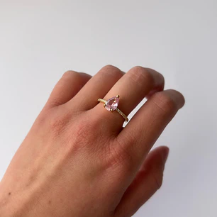 Anillo de Baño de Oro 18k - Gota Rosa