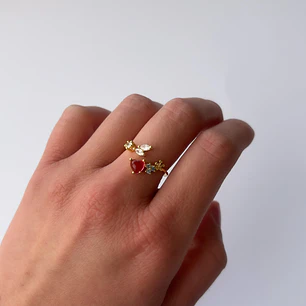 Anillo de Baño de Oro 18k - Corazón Carmesí Rojo  