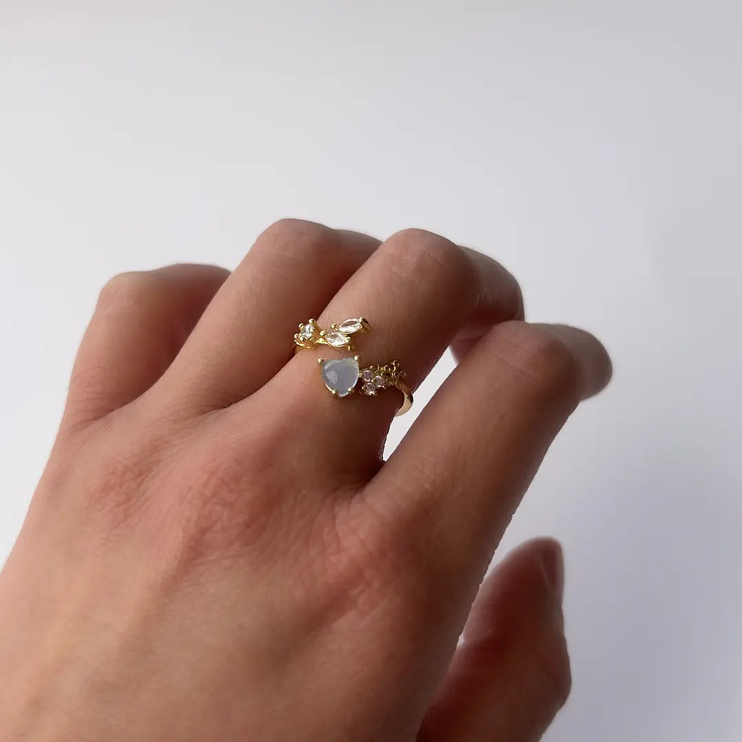Anillo de Baño de Oro 18k - Corazón Carmesí Celeste 1