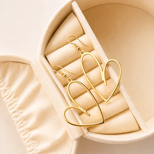 Aros Bañados en Oro 18k Diseño Maxi Corazón Ladeado 
