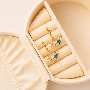 Argollas Bañadas en Oro 18k Diseño Saturno