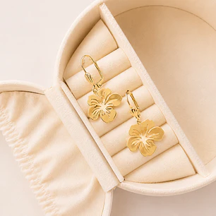 Aros Bañados en Oro 18k Diseño Flor Hawaiana