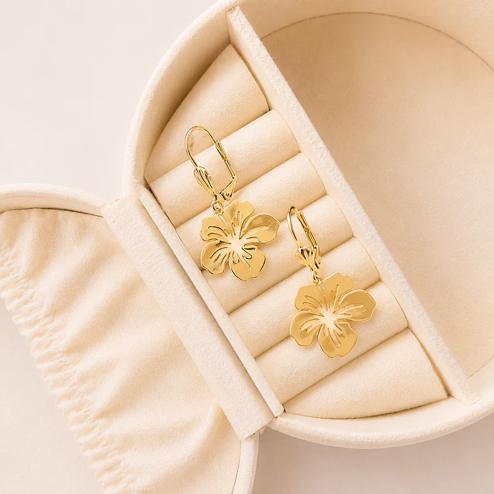 Aros Bañados en Oro 18k Diseño Flor Hawaiana 1
